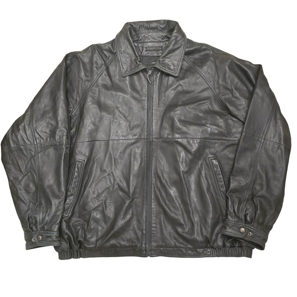 VTG 90s Claiborne Lambskin Leather Jacket Mens 3XL Black Oversized Bomber